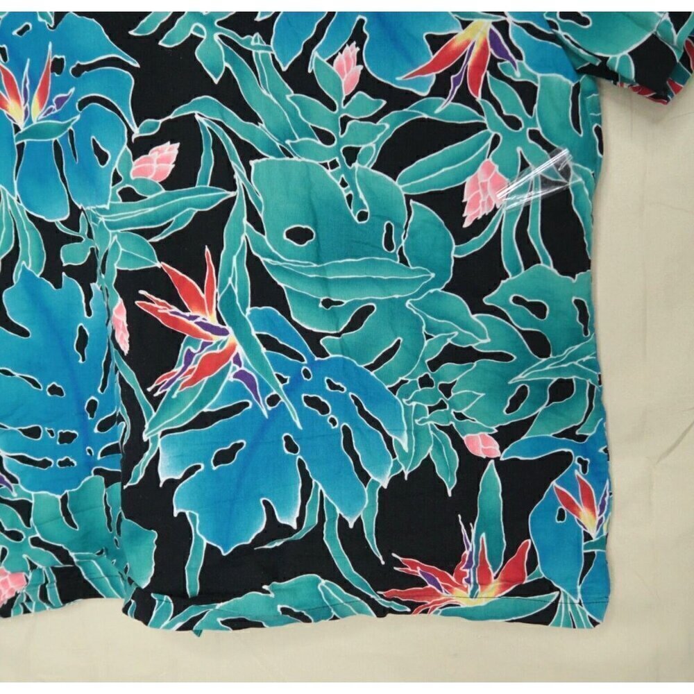 VTG Hilo Hattie The Hawaiian Original Shirt Blue Floral Cotton Retro Men's Large - Picture 11 of 13